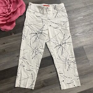 KRAZY LARRY Crop Pants Womens Sz 8 Black White Pull On Office Stretch Printed